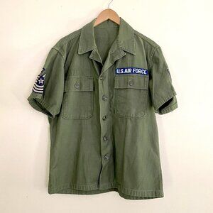 Vintage Men's Air Force Army Green Military Uniform Button Up Shirt